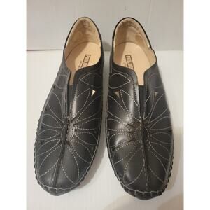 Pikolinos Black Leather Jerez Floral Slip On Loafers Comfort Women Size 40 / 9